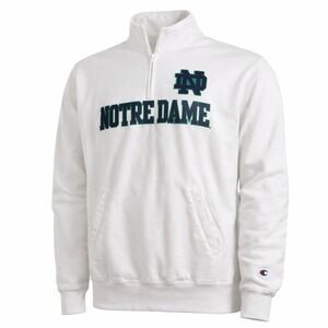 Champion Notre Dame Quarter Zip Sweatshirt White Eco Fleece Mens XL Pullover